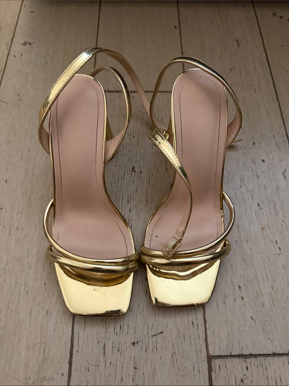 Gold Strappy High Heel Sandals - Women's Elegant Evening Shoes - Picture 1 of 4